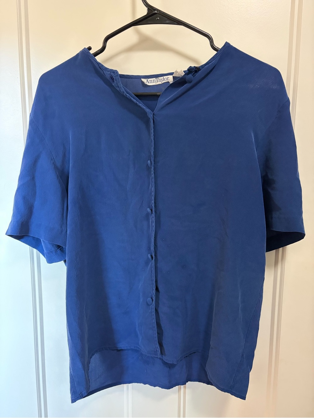Ann Taylor Silk Button-Front Blouse in Deep Blue
